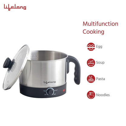 Lifelong LLMCO1 Multifunction Stainless Steel Cooker/Kettle,1.5L, 600 W(Silver&Block) 1.0 unit