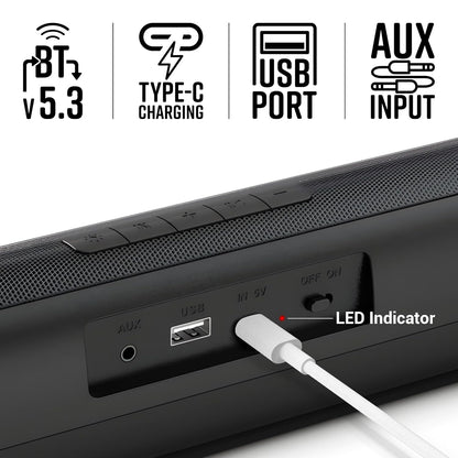 Zebronics Vita Bar 200 Mini Soundbar, 24W, 10 Hours Playtime, Bluetooth v5.3, Multicolor LED (Black) 1.0 unit
