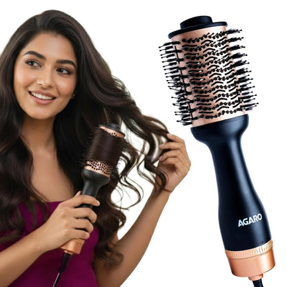 AGARO Hot Air Brush for Hair, Blow Dryer Brush, Volumizer & Styler, 360° Air flow Vent, Oval Barrel for Hair Volume, Charcoal Bristles, Ceramic Coating...