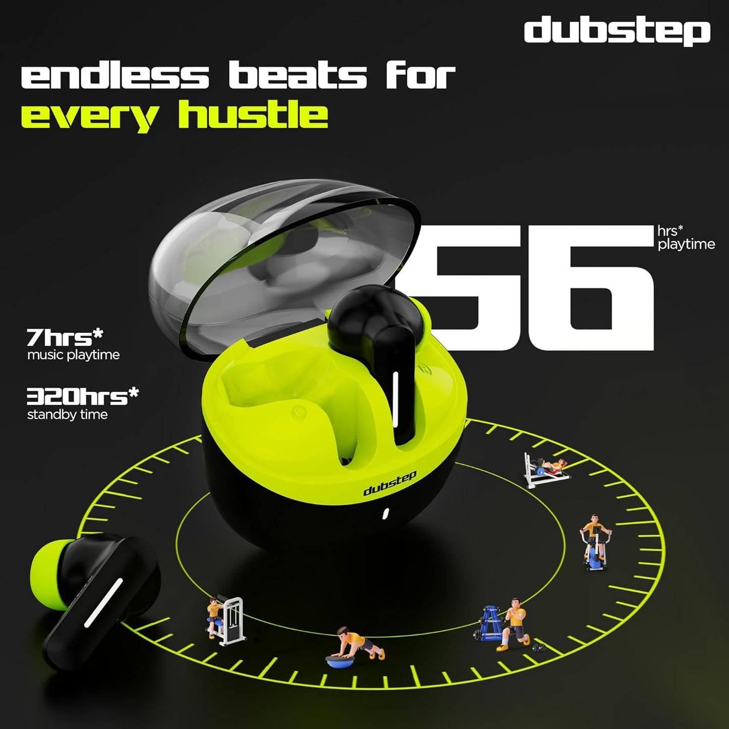Dubstep Buzz X8 with 56 Hrs Playtime ENC TWS Earbuds (Neon Green) 1.0 box