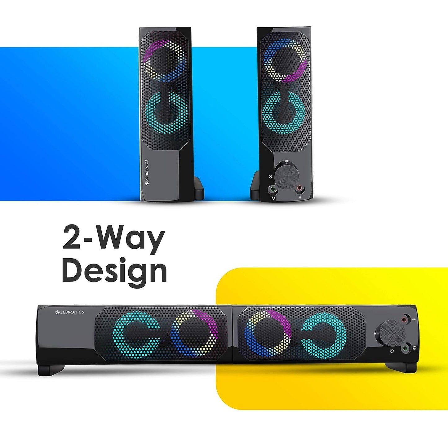 Zebronics Wonderbar 10 2.0 Speaker, RGB Lights, 10W, 2-Way design 2.0 pieces