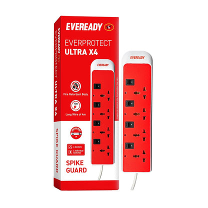 Eveready Spike Guard Multiple Sockets, Surge Protection for Reliable Performance, 3 Sockets, 4m(White and Red) 1.0 unit