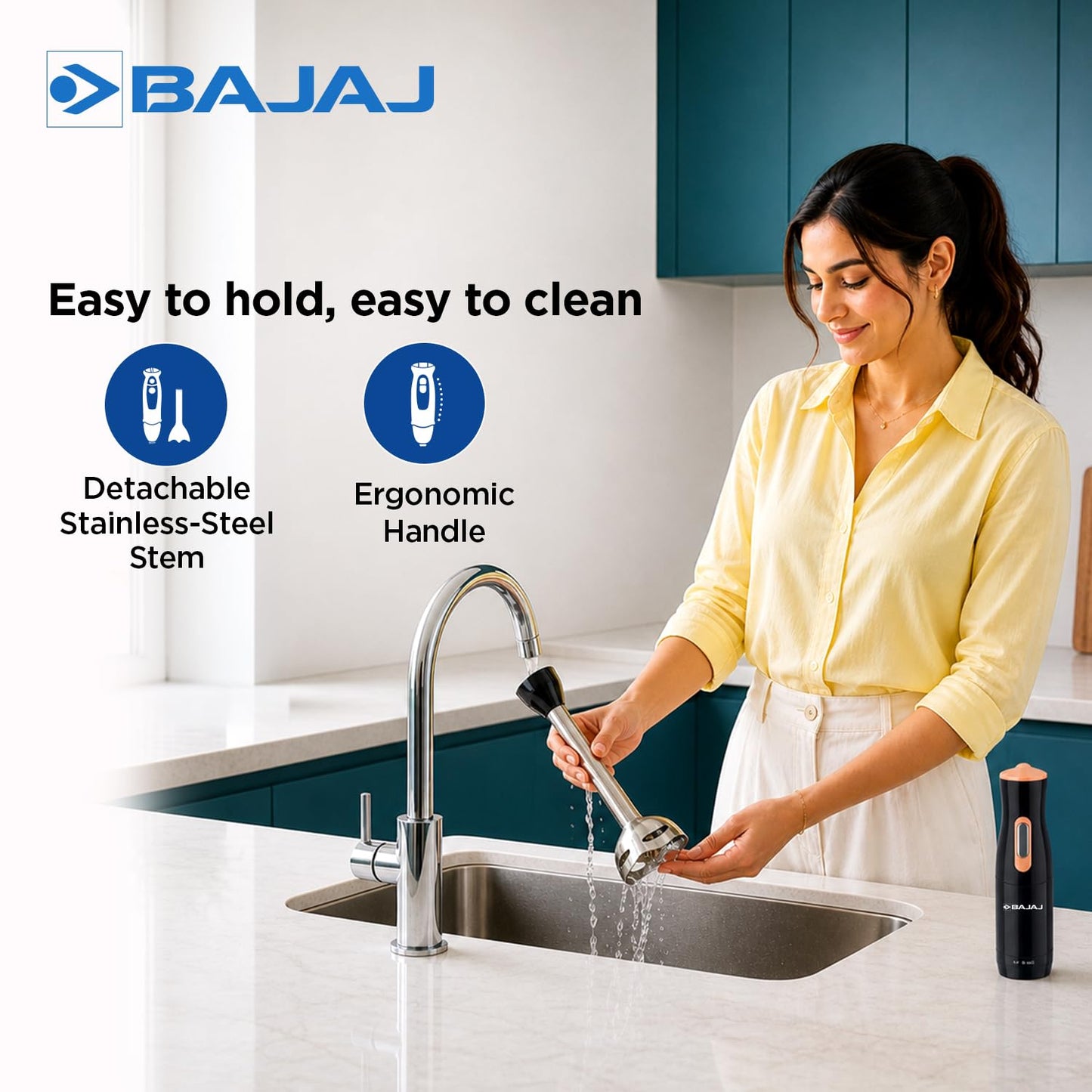Bajaj HB 21 Hand Blender, Stainless Steel, 300W (Black) 1.0 unit