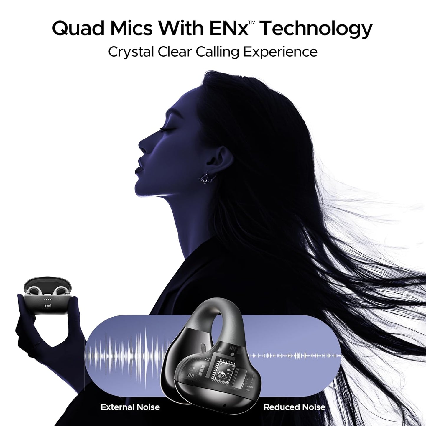 boAt Airdopes Loop OWS Earbuds w/ Clip-On Fit, Air Conduction Tech, 50H Battery, ENx, Dual EQ Modes, 40ms, ASAP Charge (Pearl White) 1.0 pack