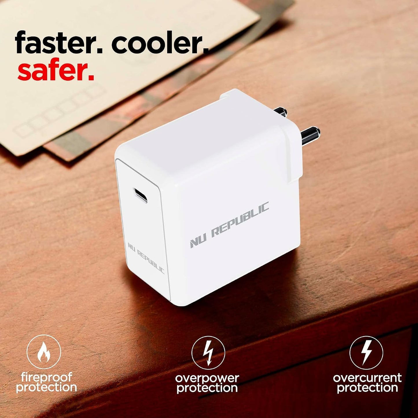 Nu Republic All-in-one 30W Charger With Type C To Type C 6A Cable Included (White-Red) 1.0 unit