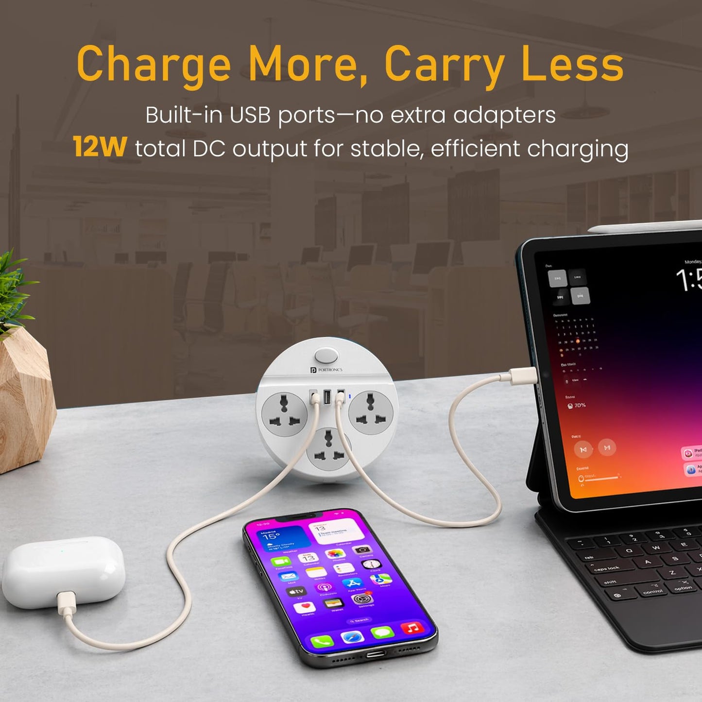 Portronics Power Plate 5 Power Converter With USB Charger - White 1.0 unit