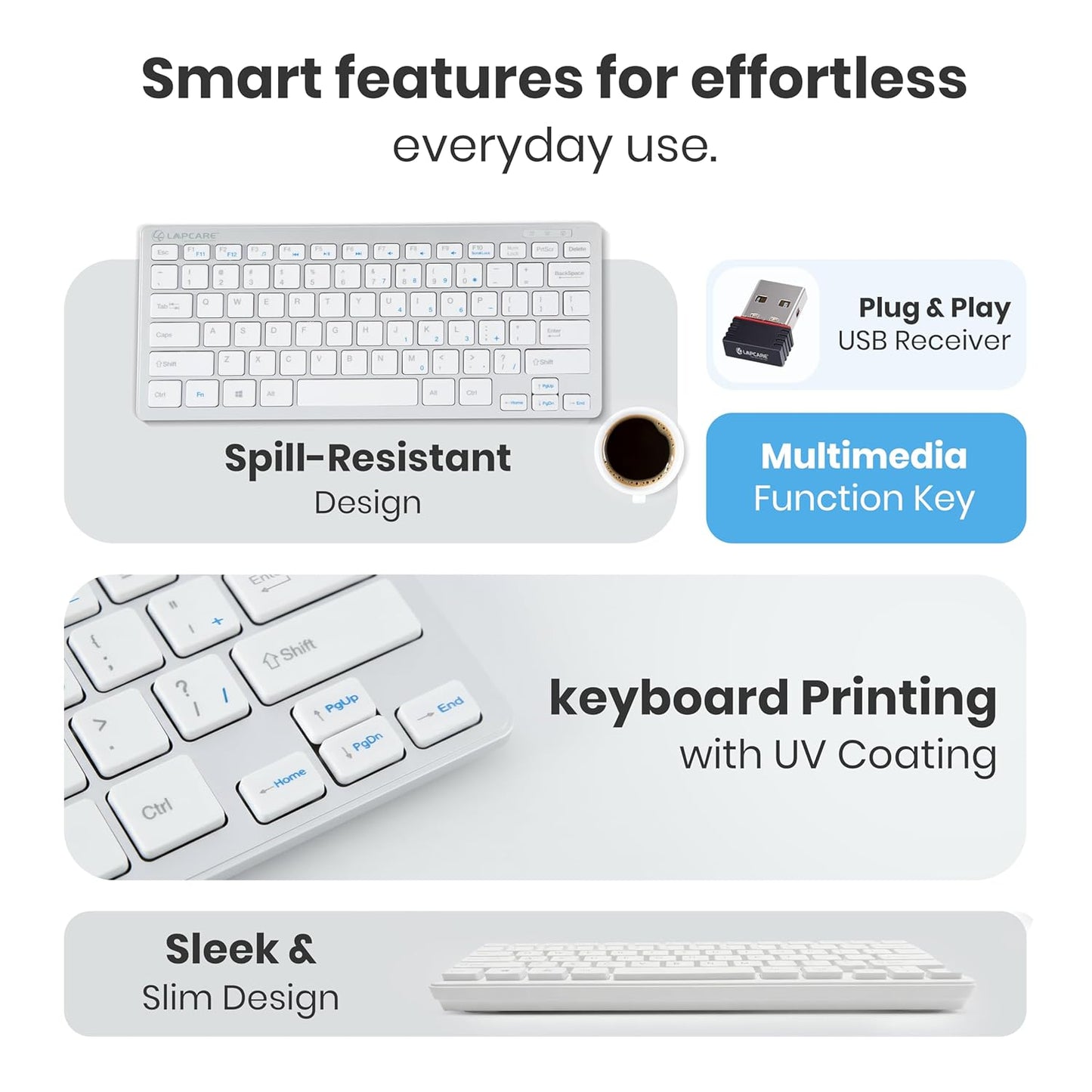 LAPCARE D-lite Plus Keyboard With 2.4 GHz & 10 M BT Range & 87 Keys, 8 Million Key Life, Wireless (White) 1.0 unit