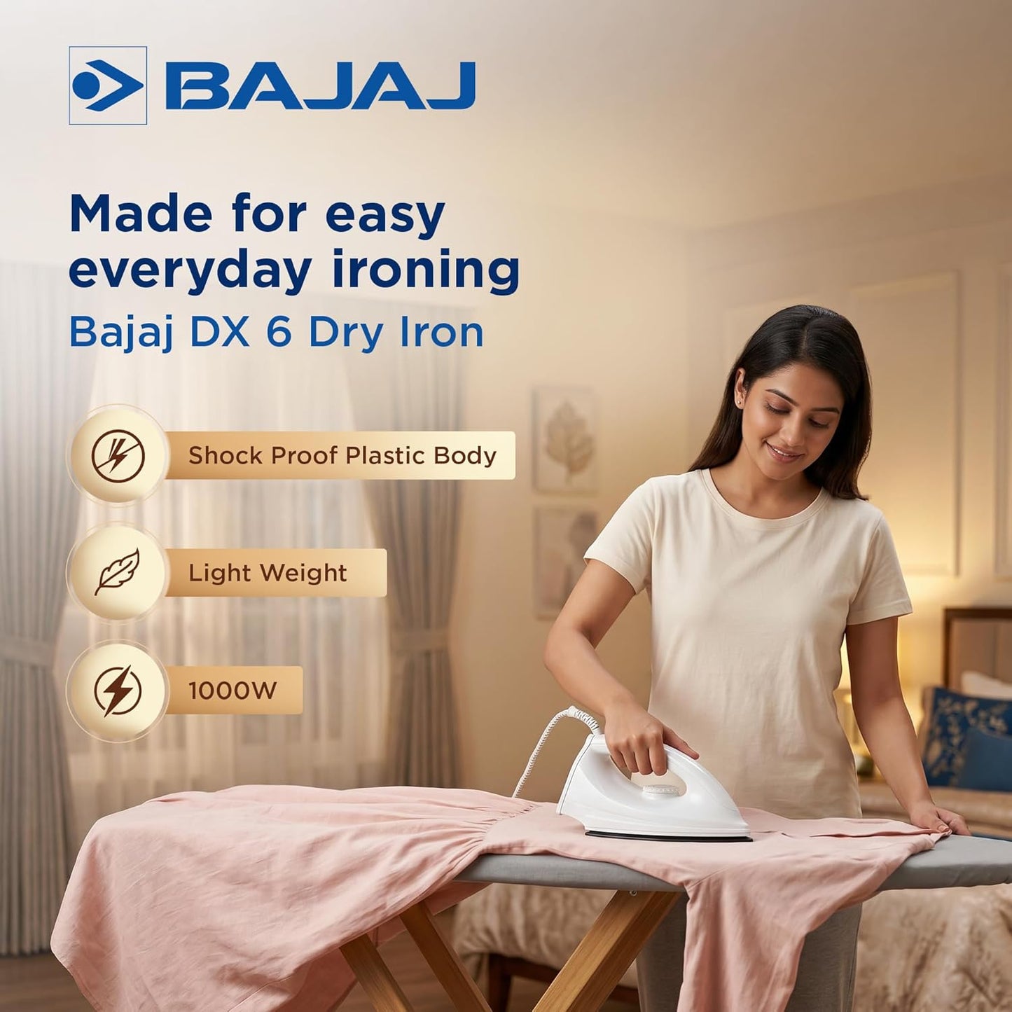 Bajaj DX 6 Dry Iron 1000W, 240V (White) 1.0 unit