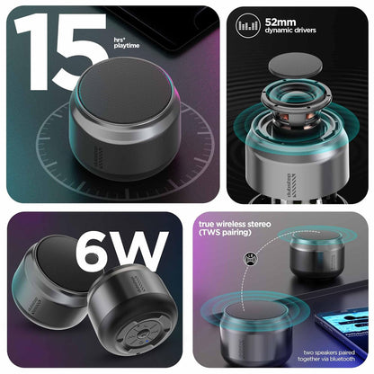Dubstep Pop 600 (6W, 15 Hrs Playtime), Wireless Bluetooth Speaker with Mic v5.3, TWS Function (Grey) 1.0 unit