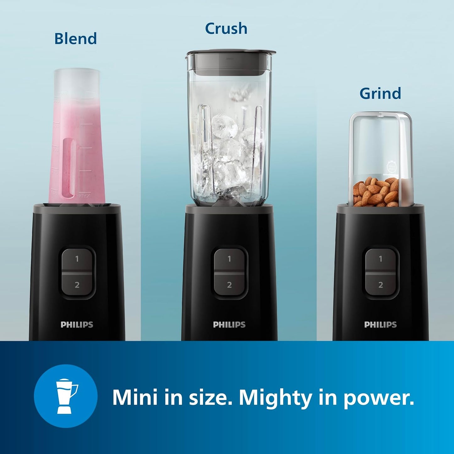 Philips Electric Nutri-Blend, Mixer, Grinder & Blender Smoothie Maker 350W Power 3-Jar Capacity With Variable Speed Control Perfect for Smoothies, Mixing & More (HR2603/90) 1.0 unit