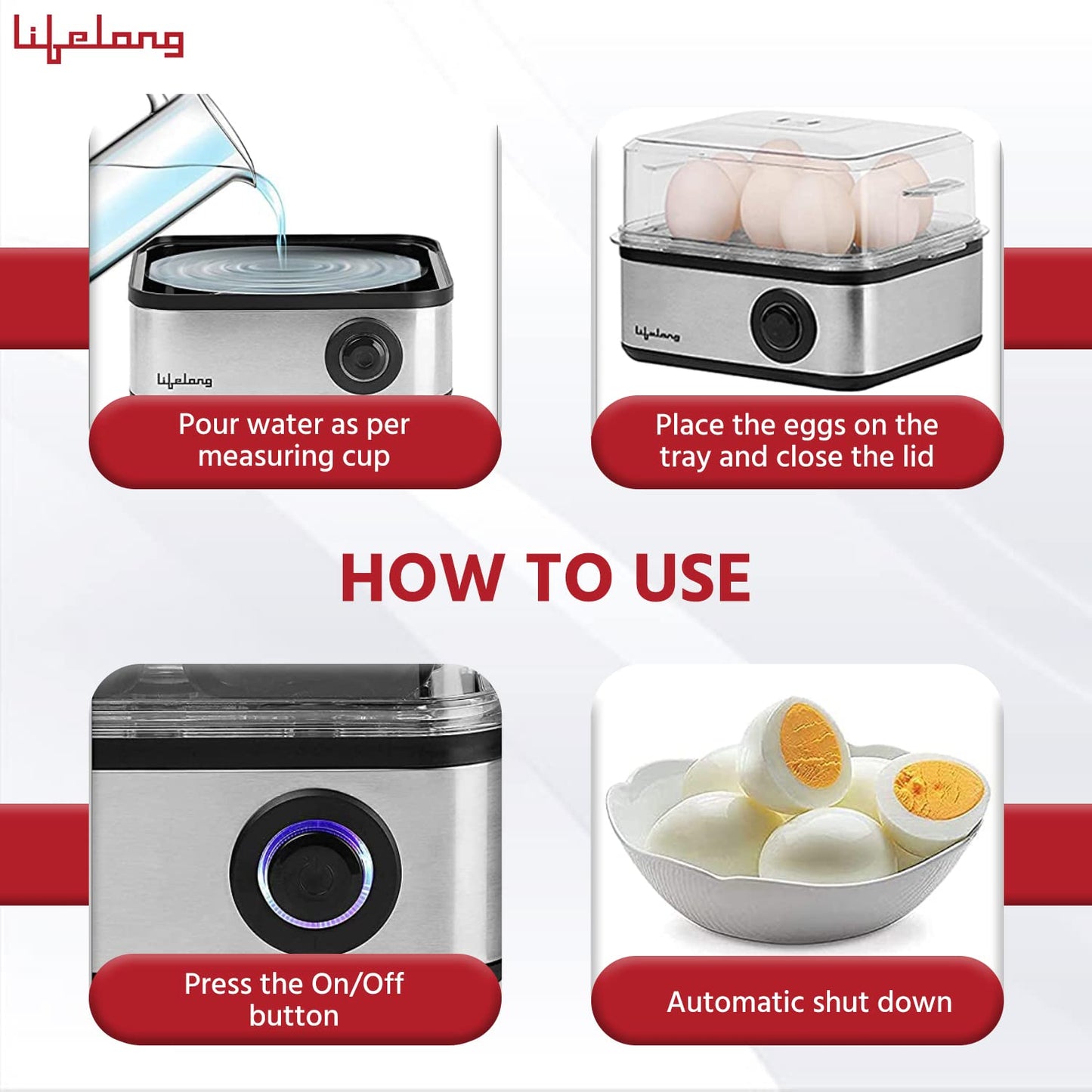 Lifelong 2-in1 Egg Boiler and Poacher, boil upto 8 eggs, Poach 4 eggs 1.0 unit