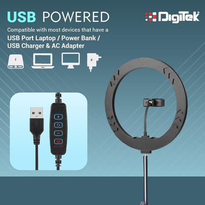 DIGITEK (DRL-14C) 14 Inch LED Ring Light with 5ft Stand & Smartphone Mount - USB Powered, Color Switch Mode, Brightness Control, Dual Temperature - for Photo & Video Shoots 1.0 Piece