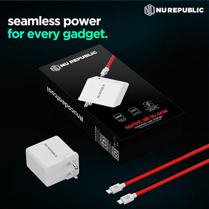 Nu Republic All-in-one 25W Charger With USB A To Type C Cable Included (White-Red) 1.0 unit