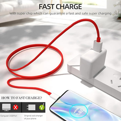 Sounce 80W Fast Charging USB to Type C SuperVooc/Dash Cable for Oneplus & All Series , Red 1.0 Piece