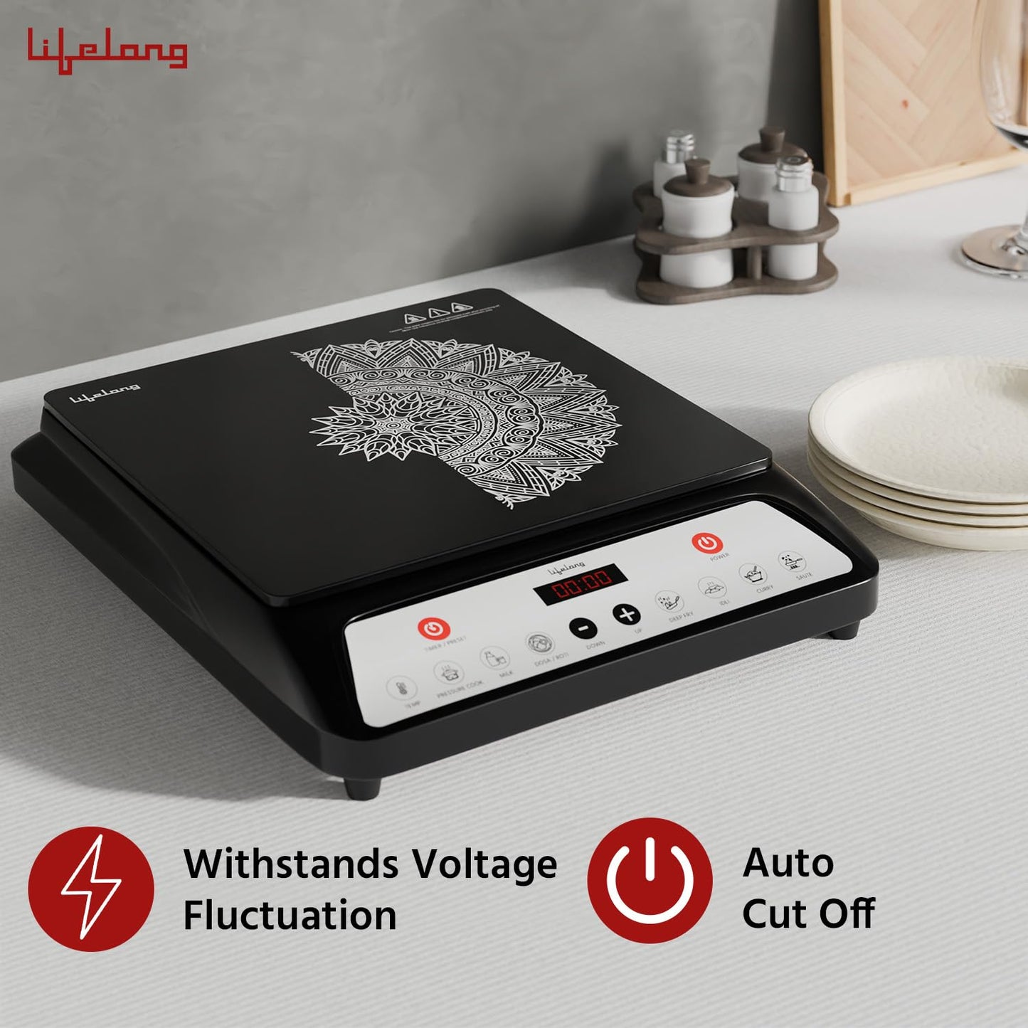 Lifelong 1800 W Induction Cooktop Push Button (Black) 1.0 Piece
