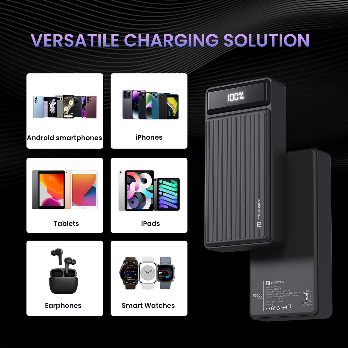 Portronics Luxcell B 20K 20000 mAH 22.5W Power Bank - Black 1.0 unit