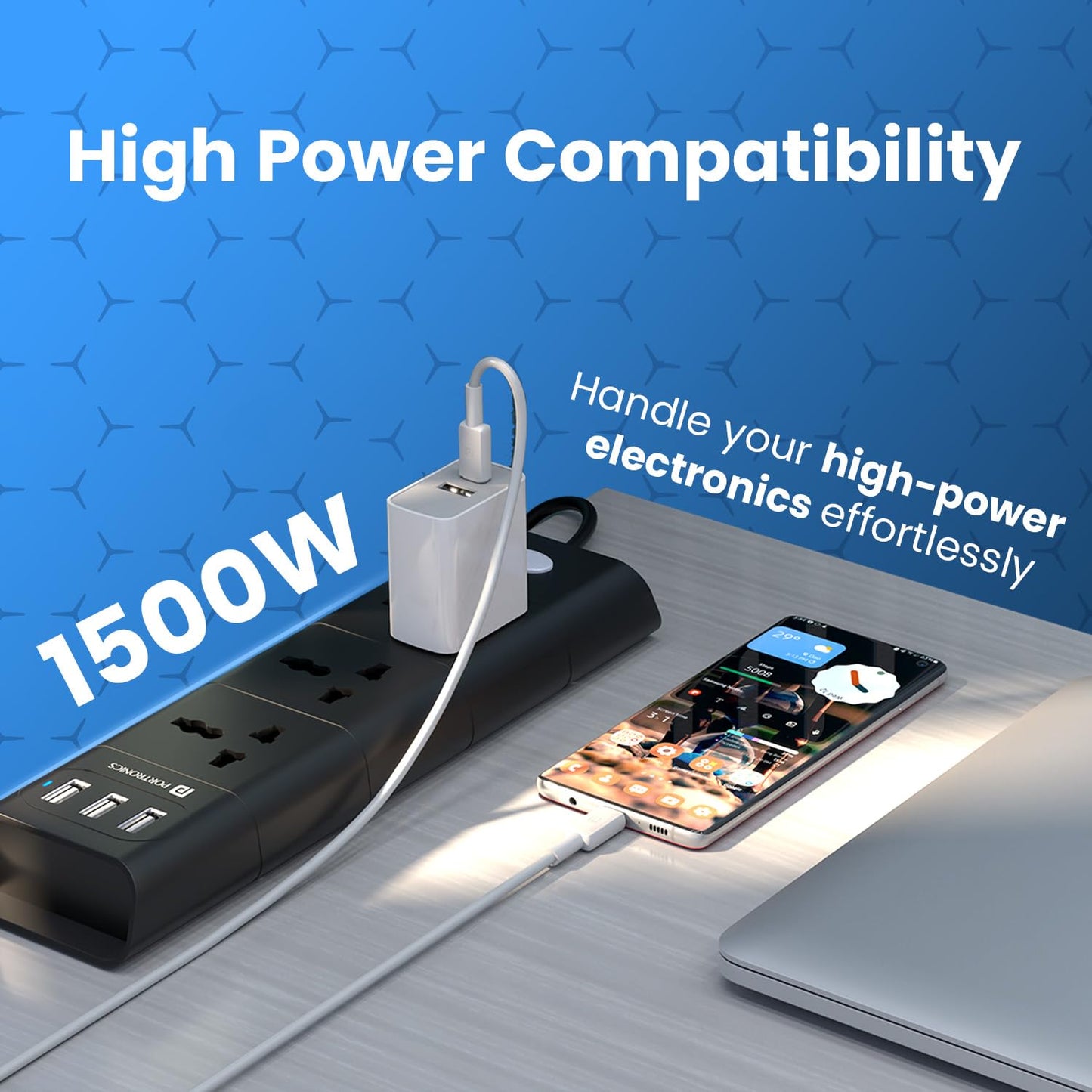 Portronics Power Plate 2 With 3 USB Ports + 3 Power Sockets Power Extender - Black 1.0 Piece