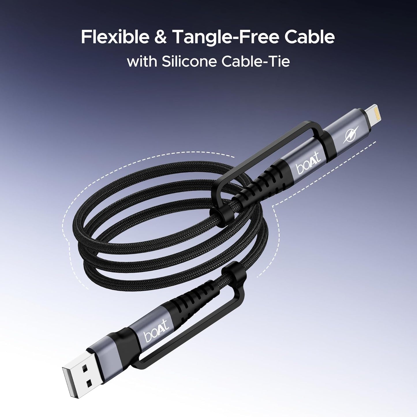 boAt FlexiCharge 400 Cable With 4-in-1 Connectivity & 60With3A PD Fast Charging-Carbon Black 1.0 pack