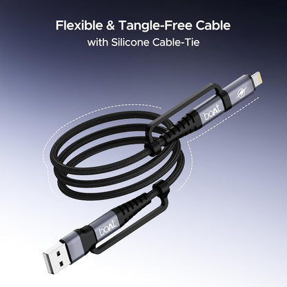 boAt FlexiCharge 400 Cable With 4-in-1 Connectivity & 60With3A PD Fast Charging-Carbon Black 1.0 pack