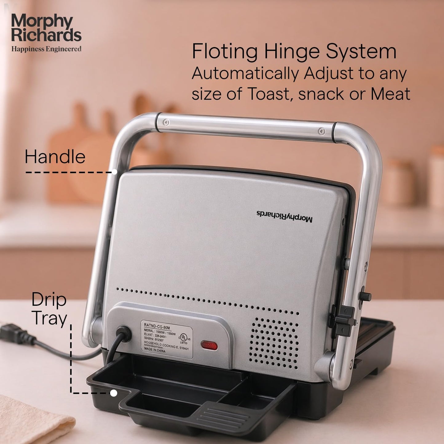 Morphy Richards Imperio Grills SM 72 Sandwich Maker, 1500W, Non-Stick Coating (Black and Silver) 1.0 unit