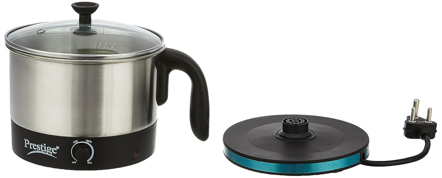 Prestige 1L PMC 1.0 Plus Multi Kettle / Multi Cooker| Glass Lid with Stainless Steel rim|Temperature Control |Power Indictor (Silver, Black) 1.0 Piece