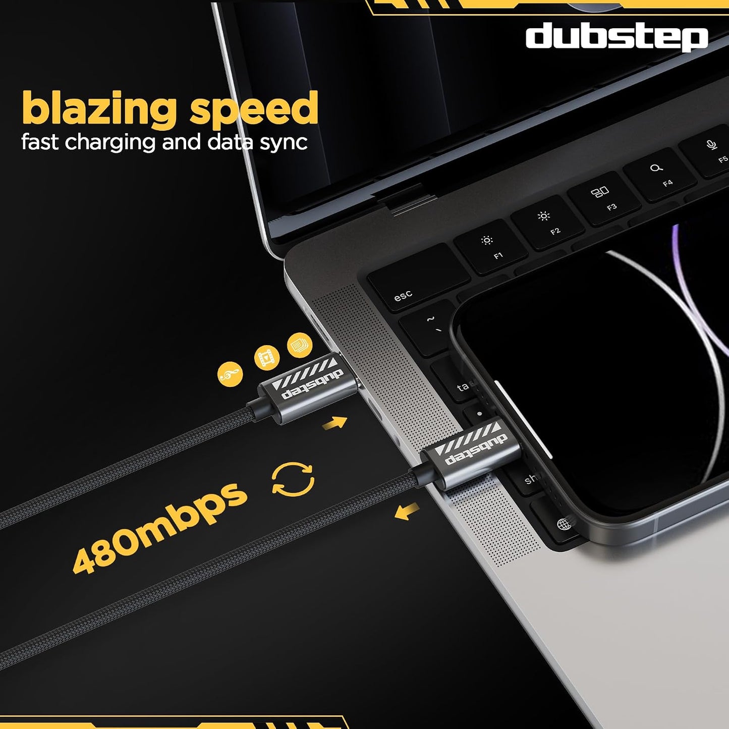 Dubstep Blaze Flash Fast Charging 1.25 m Type C To Lightning Charging Cable, 33 Watts 480 Mbps (Grey) 1.0 unit