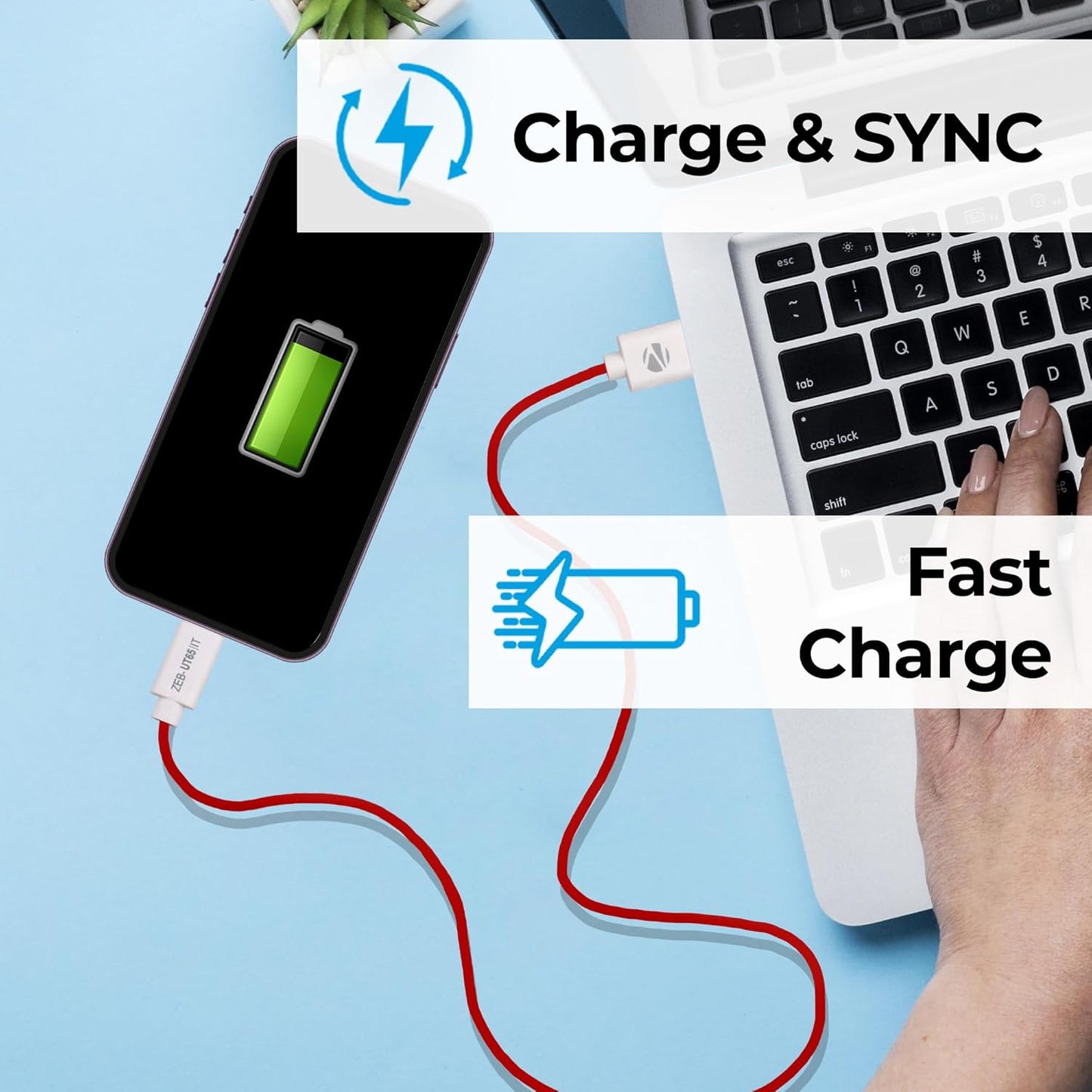 Zebronics TT65 65W Fast Charging Lightning Cable 1.0 Piece