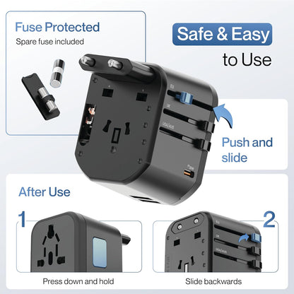 Ambrane Universal Travel Adapter,4 in 1 Fast Charging; 1 Type C (20W),2 USB (20W) & 1 AC Socket (880W) (ATA-01) 1.0 unit