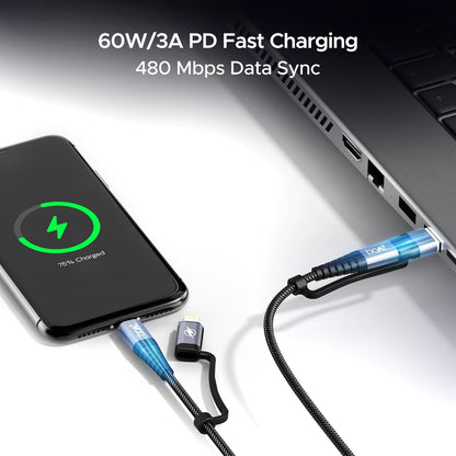 boAt FlexiCharge 400 Cable With 4-in-1 Connectivity & 60With3A PD Fast Charging-Carbon Black 1.0 pack