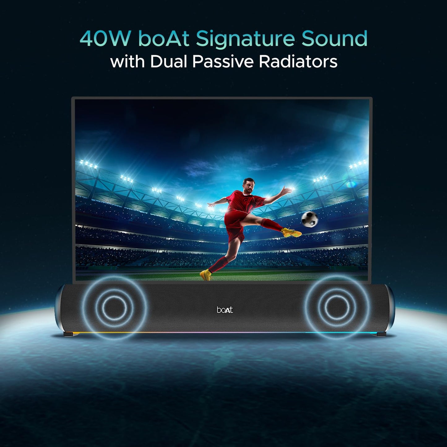 boAt Newly Launched Aavante Bar 950 Bluetooth Soundbar w/ 40W Signature Sound, RGB LEDs, Up to 7 hrs Playback, Inbuilt Mic,BT v5.3 (Premium Black) 1.0 Piece