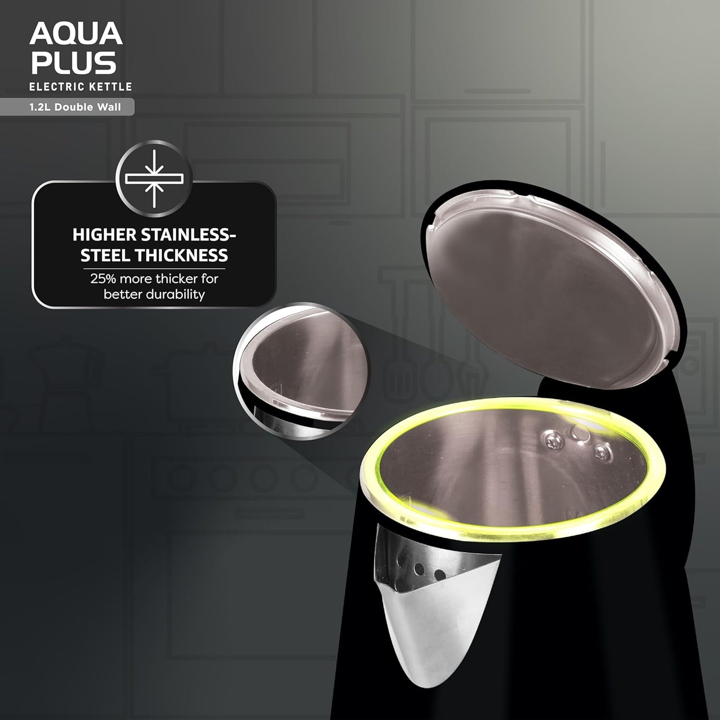 Havells Aqua Plus Electric Kettle,1.2L, Stainless Steel, 1250W (Black) 1.0 unit