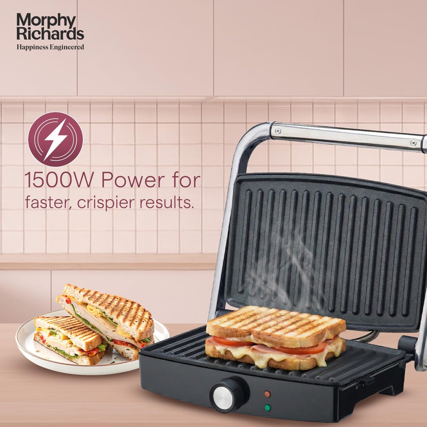 Morphy Richards Imperio Grills SM 72 Sandwich Maker, 1500W, Non-Stick Coating (Black and Silver) 1.0 unit