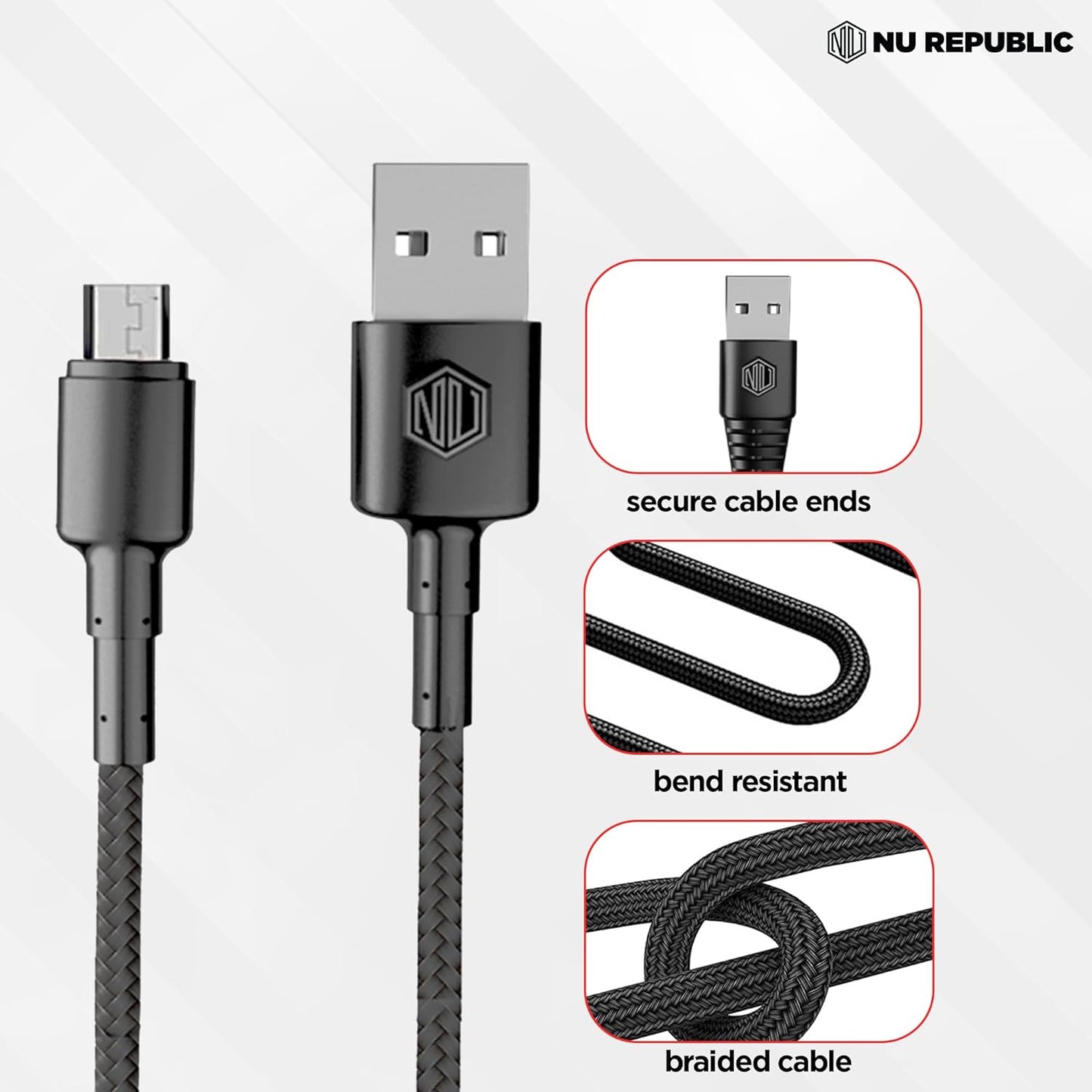 Nu Republic Blaze Silk 3.1A Fast Charging 1 m USB to Micro USB Charging Cable (Red) 1.0 unit
