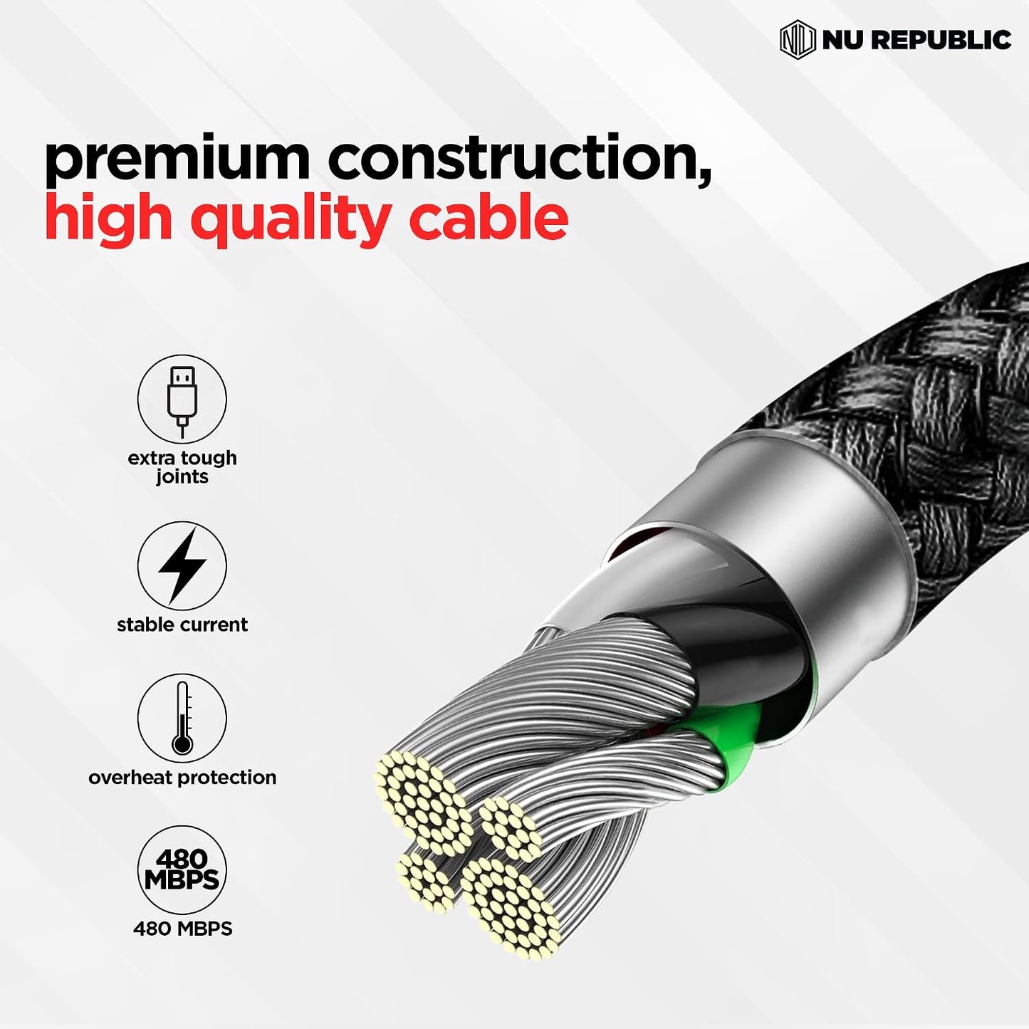 Nu Republic Blaze Silk 3.1A Fast Charging 1 m USB to Micro USB Charging Cable (Red) 1.0 unit