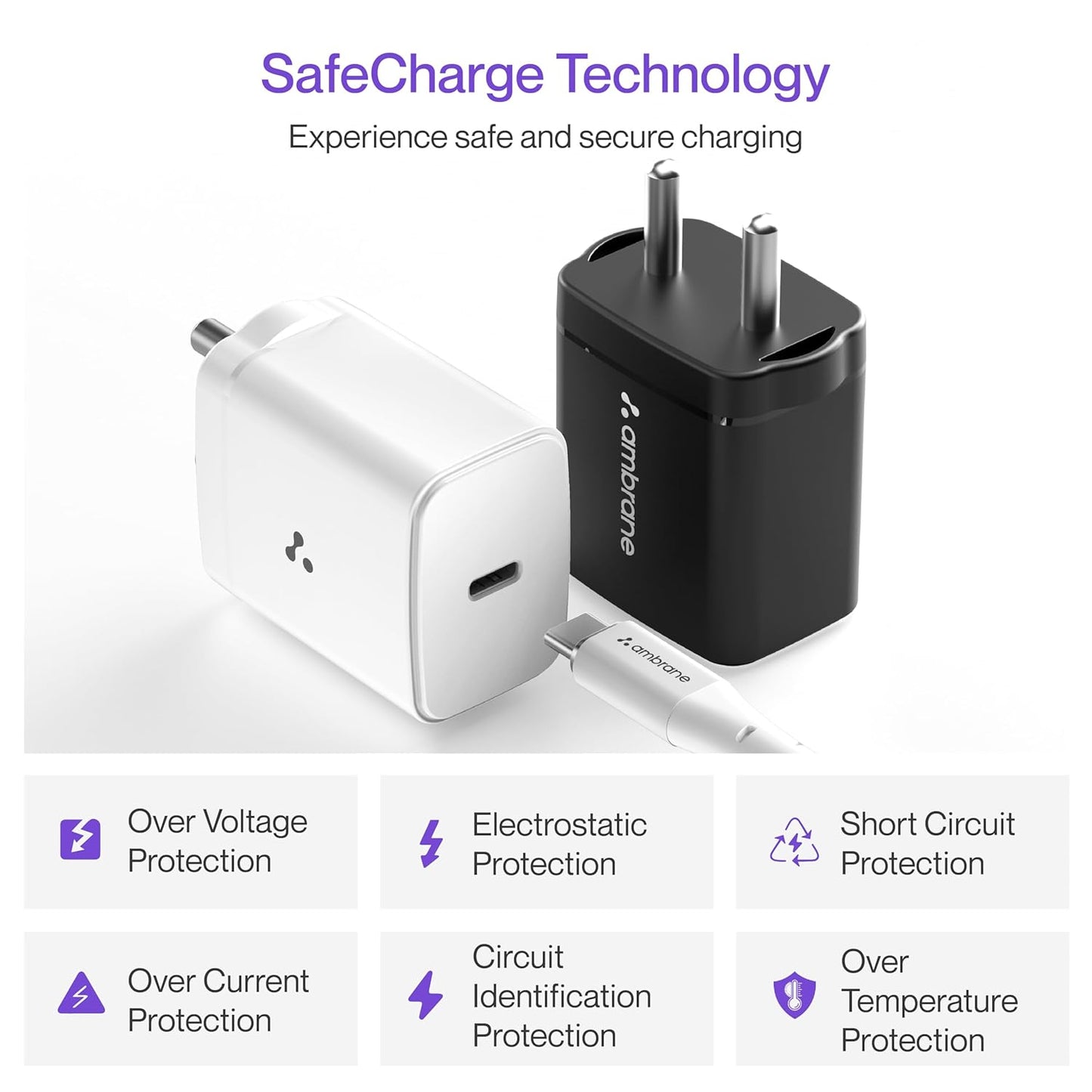 Ambrane 25W Type C Fast Charger Mobile Adapter Charging for Android & iPhones (Charge 25, Black) 1.0 box