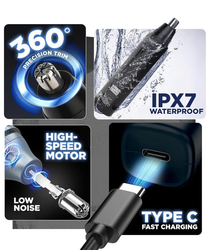 Bombay Shaving Company Nose Trimmer for Men | Nose, Ear & Eyebrow | Type-C Fast Charging, IPX7 Waterproof, High-Speed Low-Noise Motor, 50 Min Runtime, Nose Hair Remover 1.0 Piece