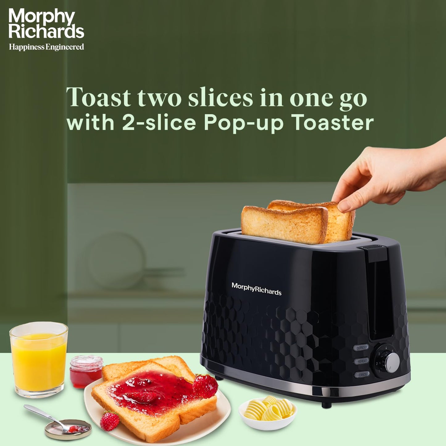 Morphy Richards Hive Series Pop Up Toaster With 2 Slice, Glossy Black, 850 Watts