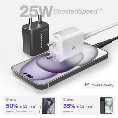 Ambrane 25W Type C Fast Charger Mobile Adapter Charging for Android & iPhones (Charge 25, Black) 1.0 box