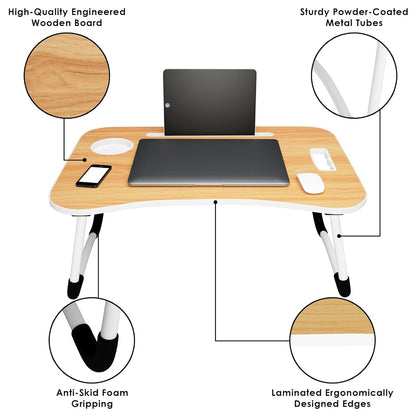 Story@Home Laptop Table with Dock Stand Wood Smart Standard Multi-Purpose Solid/Study Table/Bed Table/Foldable and Portable/Ergonomic & Rounded Edges/Non-Slip Legs/Engineered (Walnut)