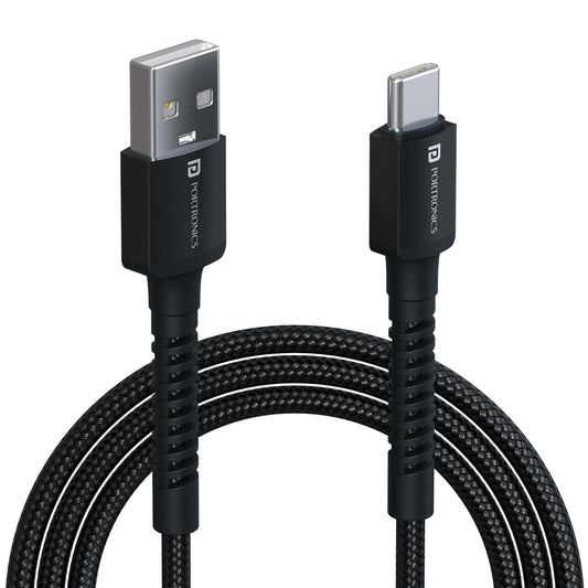 Portronics Konnect X 1M -Usb To Type C 3A - Black - Black 1.0 Piece