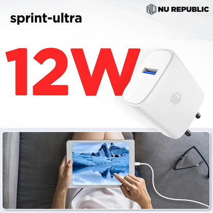 Nu Republic Sprint Ultra 12W Superfast Charger (Adaptor With Cable USB A To Type C) - White 1.0 unit