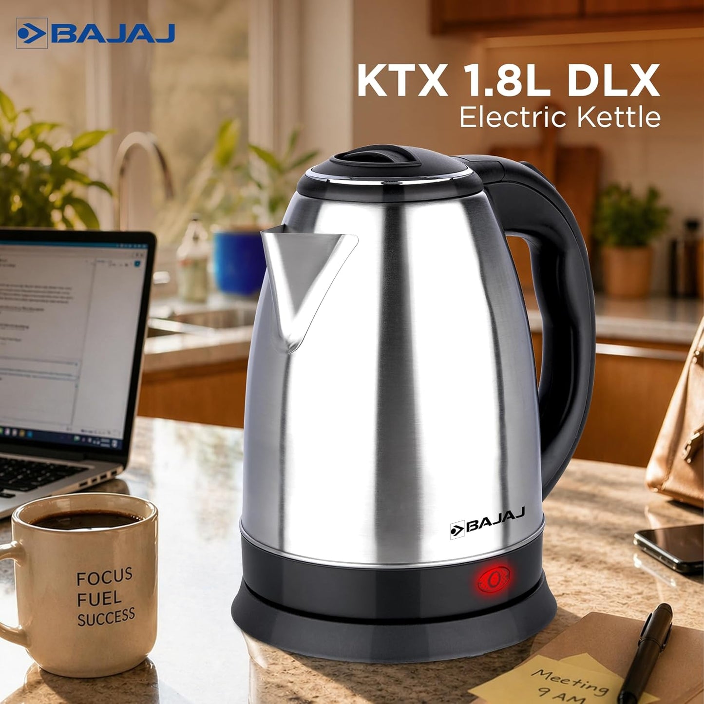Bajaj Ktx Electric Kettle, 1.8L Dlx, Stainless Steel,Auto Shut-Off, 1350W (Silver) 1.0 unit