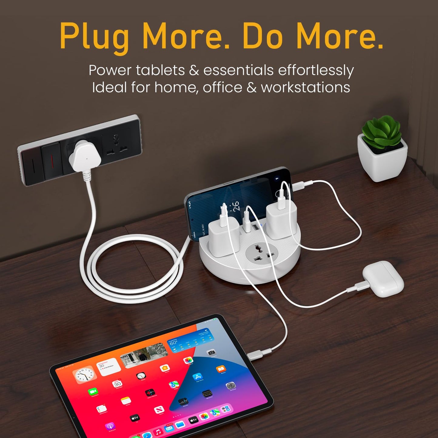 Portronics Power Plate 5 Power Converter With USB Charger - White 1.0 unit