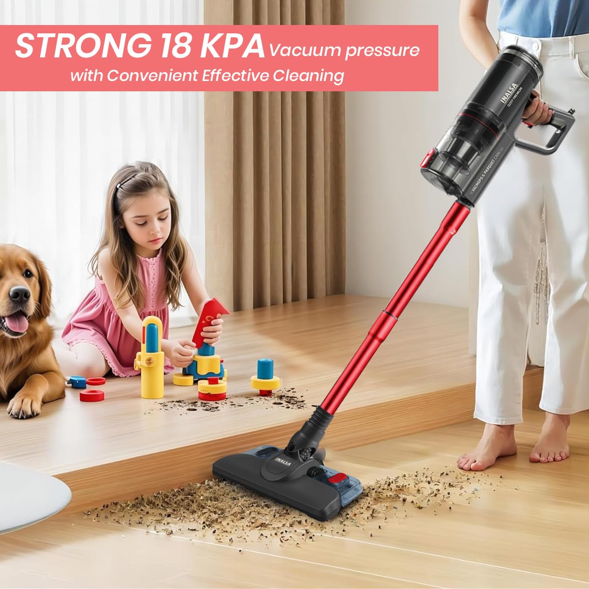 Inalsa Ozoy Premium Corded Hand-held Vacuum Cleaner for Dry Floor (900W) with Mopping - Red/Grey 1.0 Piece