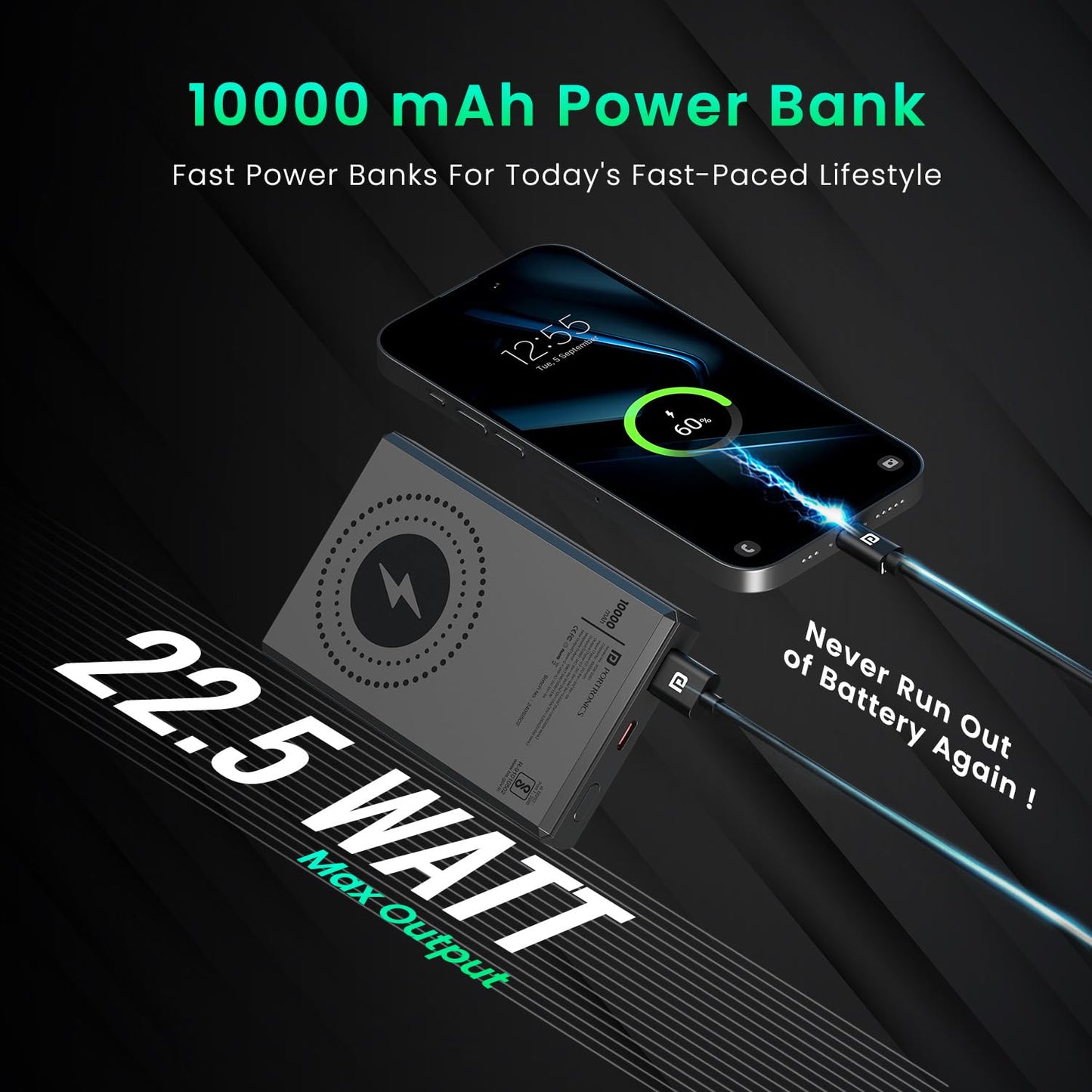 Portronics Luxcell Magclick 10K 15W Magnetic 10000mAh Wireless Power Bank - Dark Grey 1.0 unit