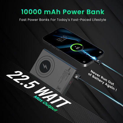 Portronics Luxcell Magclick 10K 15W Magnetic 10000mAh Wireless Power Bank - Dark Grey 1.0 unit