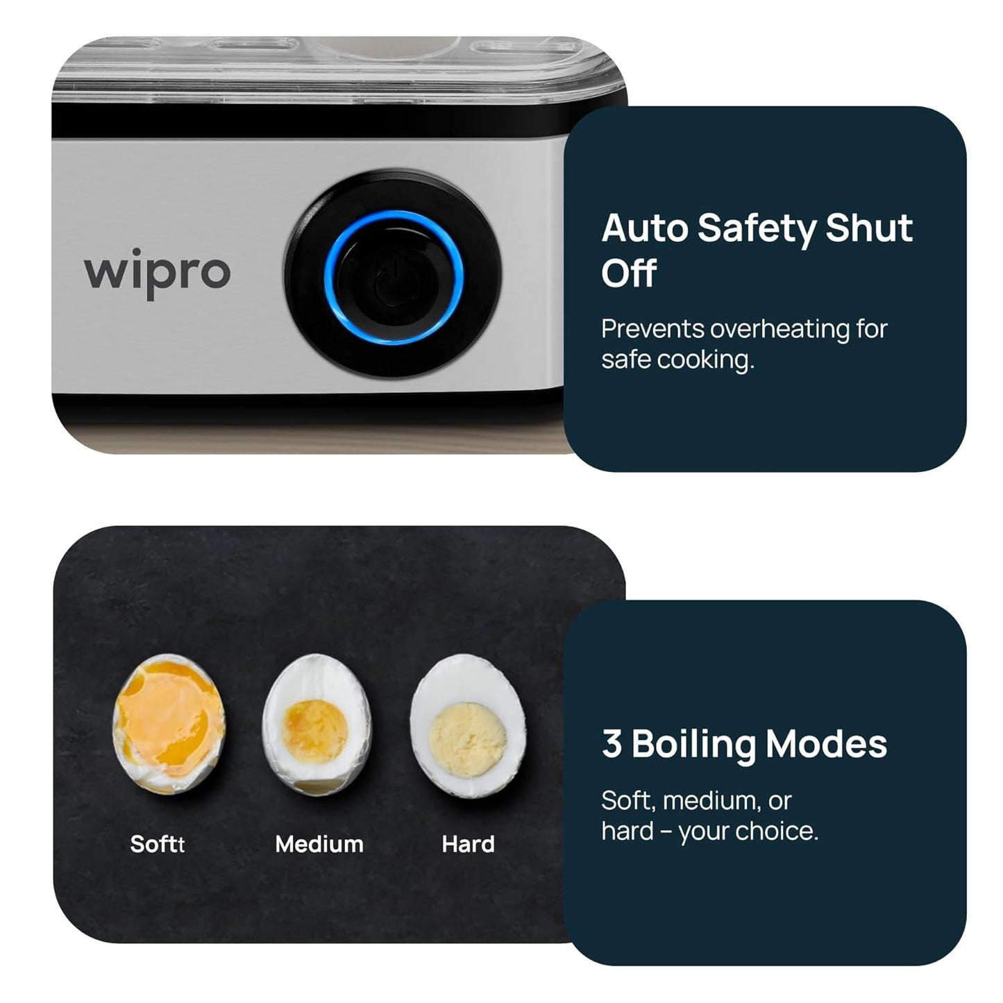 Wipro Elato BE201 Multicook egg boiler, 4-in-1(boils 16 eggs), 500W, Steam Rice, Cook Vegetable 1.0 unit