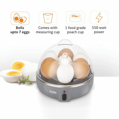 Glen SA 3040 Egg Boiler, Boil upto 7 eggs, 350W (Grey) 1.0 unit