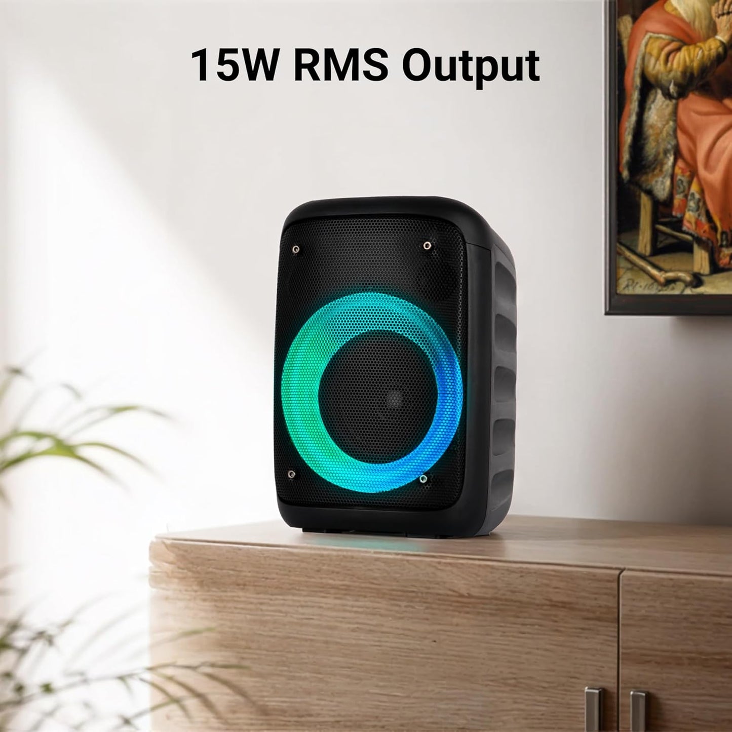 ZEBRONICS Zeb-Buddy 100 Portable BT v5.0 Speaker with TWS, 20W RMS, Wired mic Karaoke, 5H Backup, RGB LED, AUX, USB, Micro SD, Built in Rechargeable Battery and Mobile Holder, Black