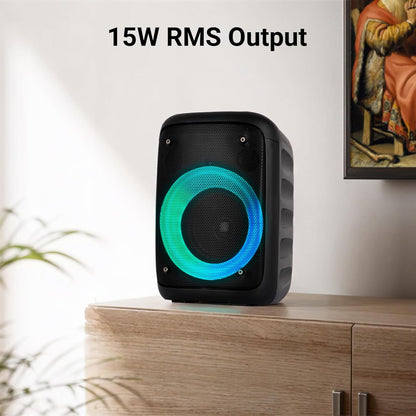 ZEBRONICS Zeb-Buddy 100 Portable BT v5.0 Speaker with TWS, 20W RMS, Wired mic Karaoke, 5H Backup, RGB LED, AUX, USB, Micro SD, Built in Rechargeable Battery and Mobile Holder, Black